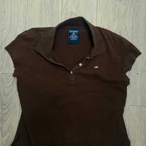 Ralph Lauren Women’s Dark Brown Polo Top with Flag Logo